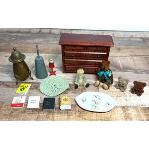 Miniature Dollhouse Furniture Set With Toy Bears Books Decorative Plate & More